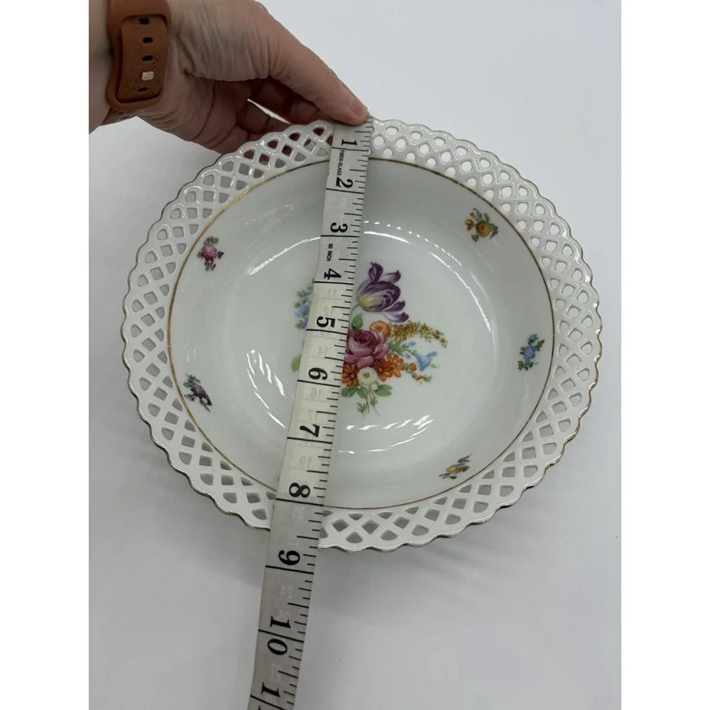 Vtg Schumann Reticulated‎ Dresden Flowers Porcelain Bowl 9